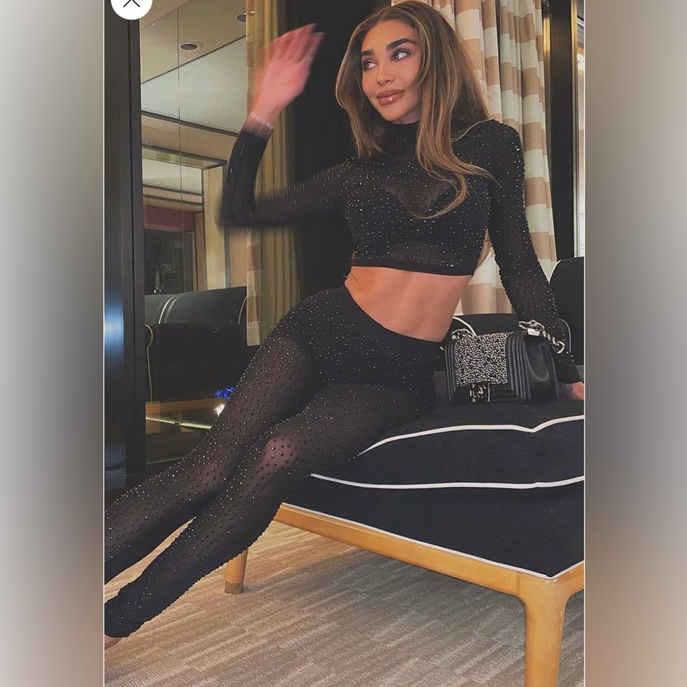 Fashion Nova Lead Example Rhinestone Crop Top Pants Set - Picture 4 of 11